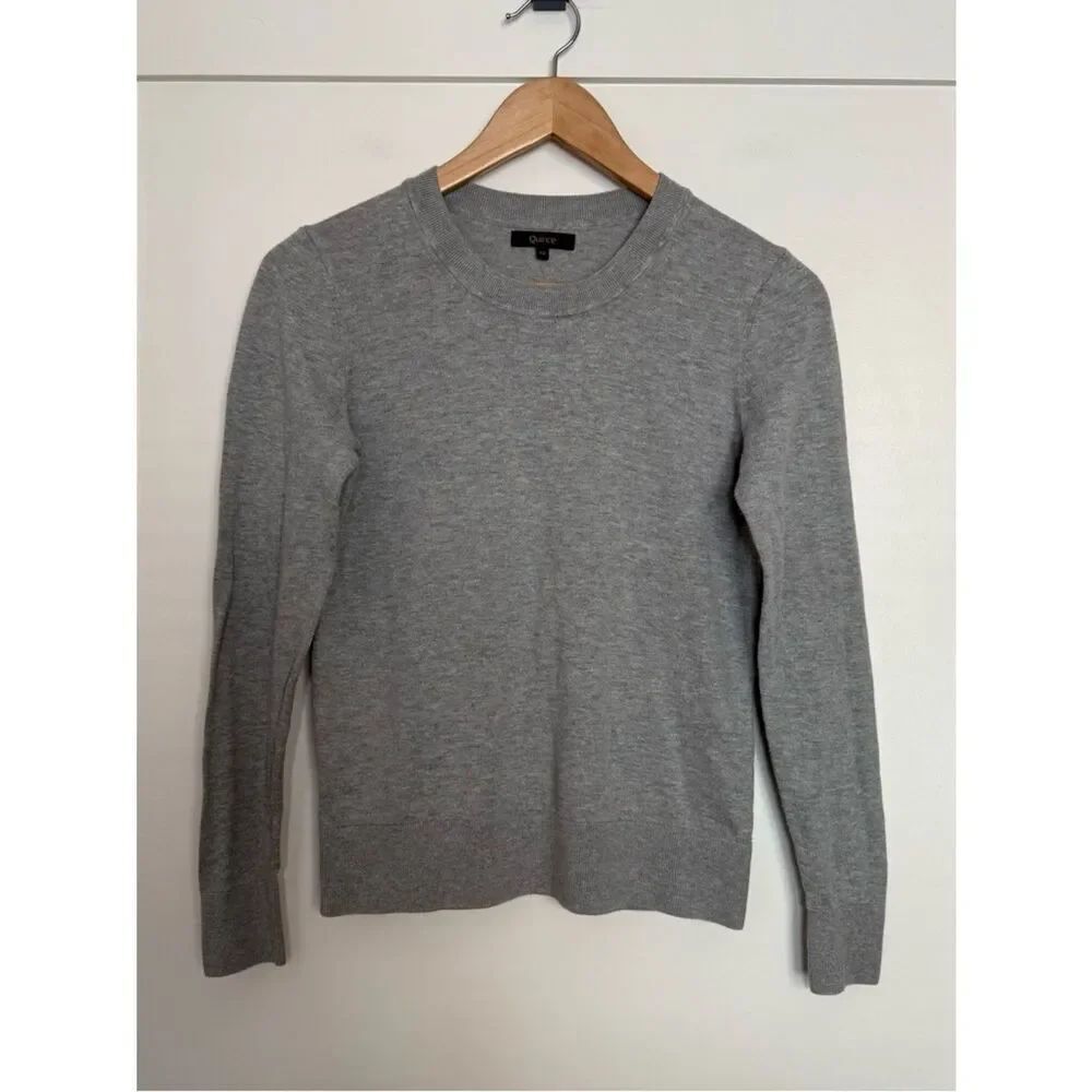 Quince Lightweight Cotton Cashmere Crew Neck Heather Grey Sweater Sz XS Womens